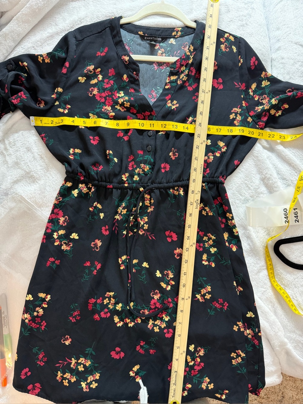 41 Hawthorn Black Floral Drawstring Mini Dress with Pink & Yellow Blooms 2460
